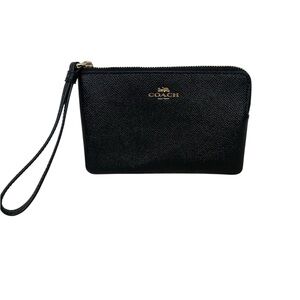 Coach Corner Zip Wristlet Wallet, Black Leather